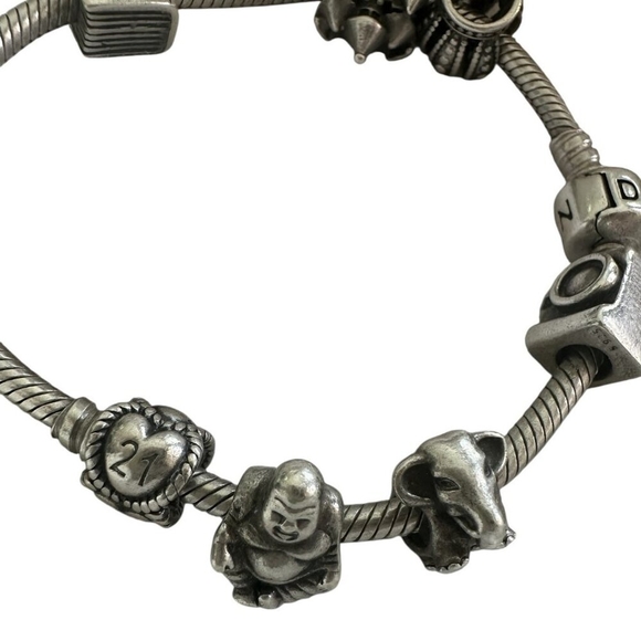 Vintage Pandora Charm Beaded Bracelet 925 Sterling Silver Bracelet w Charms - Picture 7 of 9